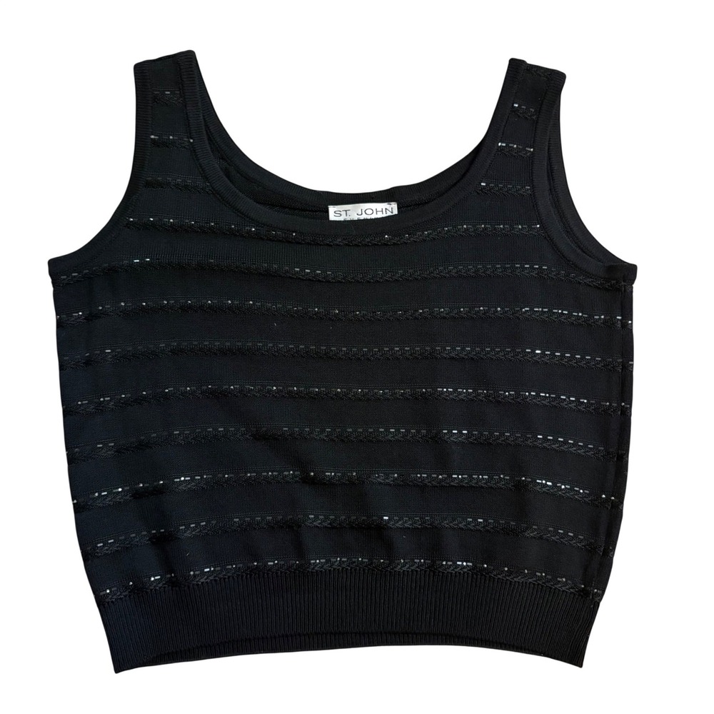 ST JOHN Black Sleeveless Knit Tank Top Size 14 Shimmer
